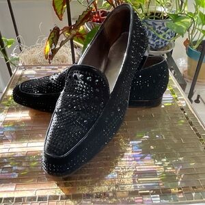 DONALD PLINER BLACK BEADED LOAFER PREOWNED SIZE 9 1/2 M MADE IN ITALY